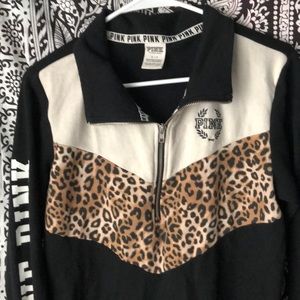 PINK Victoria's Secret Sweaters - Pink cheetah print Half zip up sweater PINK Victoria's Secret Sweaters - Pink cheetah print Half zip up sweater